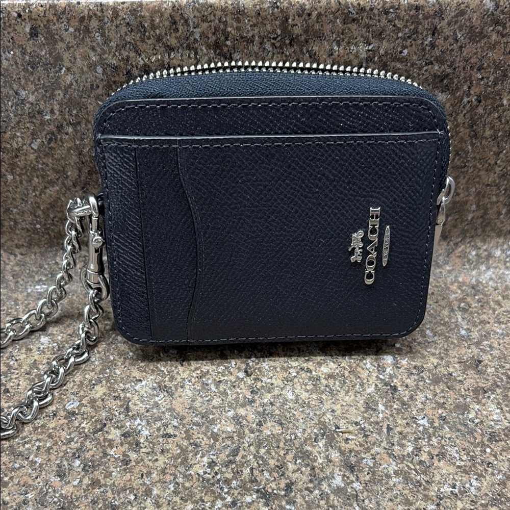 Coach Black Compact Wallet with Silver Accents